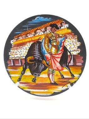 Vintage Hand-Painted Spanish Bullfighting Souvenir Wood Wall Plate